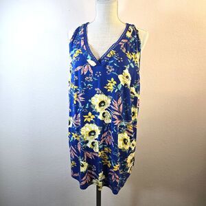 Daniel Rainn Sleeveless Plus size 2X Bright Blue Floral Tunic Crochet Lace Trim